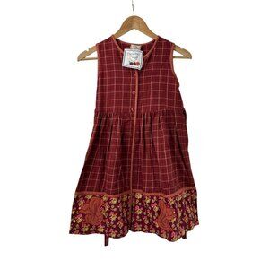 NWT Cornelloki Girls 7/8 Sleeveless Red Plaid & Floral Dress With Buttons